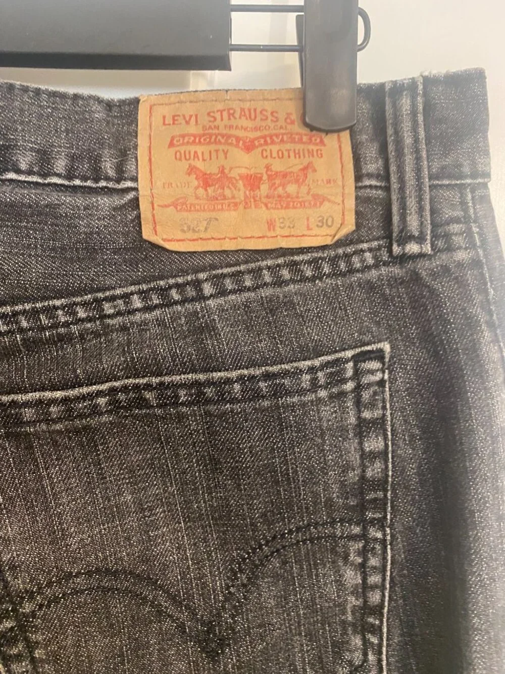 Levi's 527 Bootcut Jeans Men's 33x30 Blue Washed Black Stretch Denim Distressed